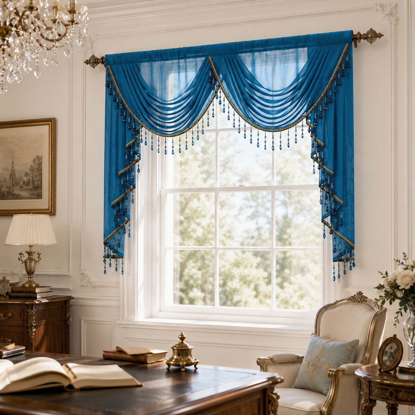 Custom-Made Solid Sheer Waterfall Valance