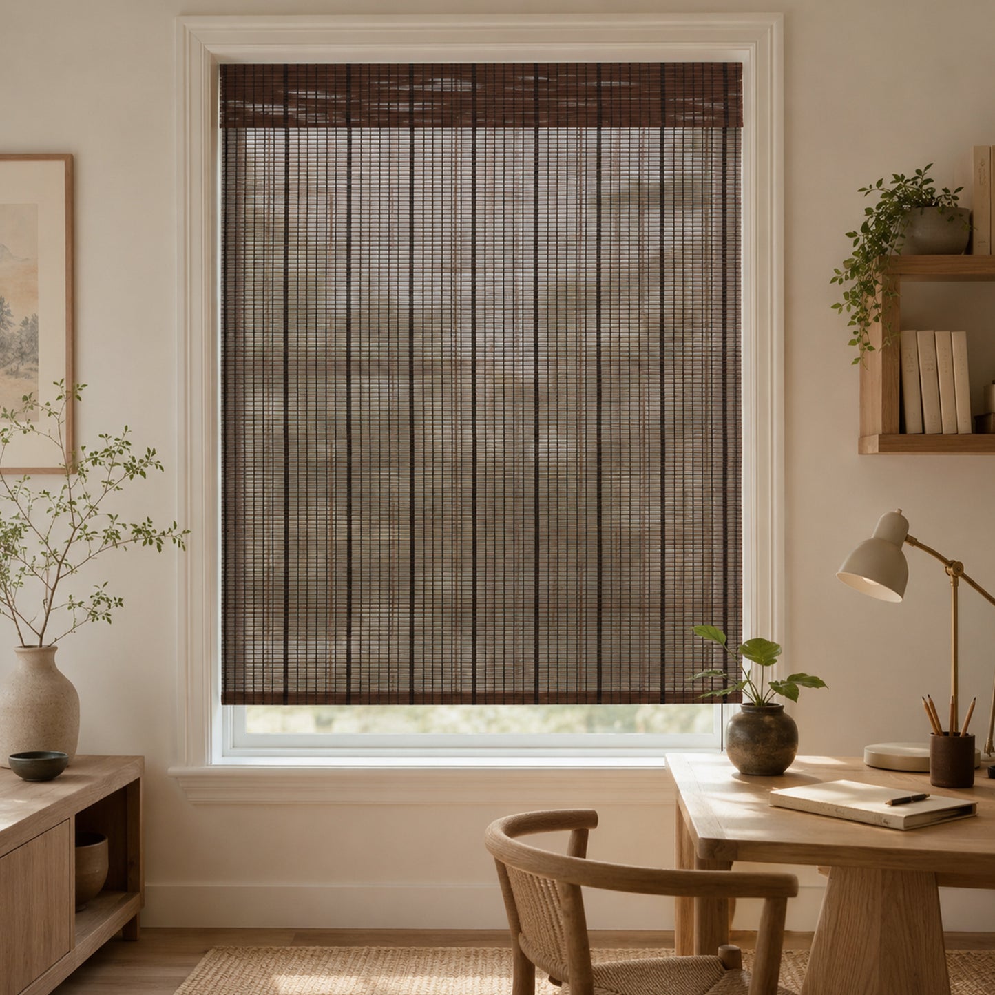 Custom-Made Cordless Natural Bamboo Roman Shades