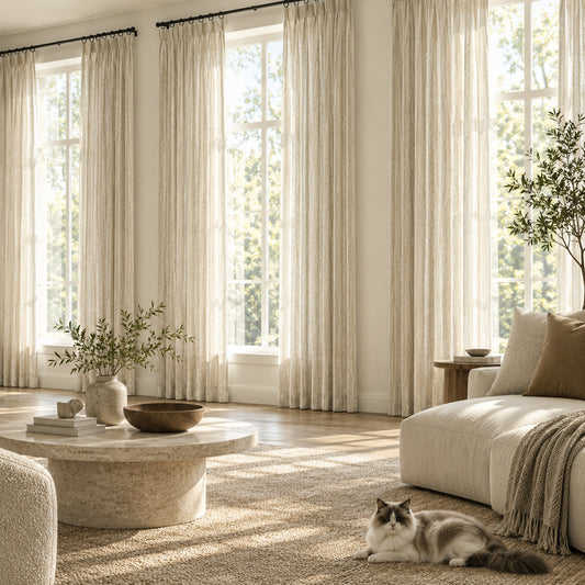 Custom-Made Vintage Jacquard Linen Light Filtering Curtains