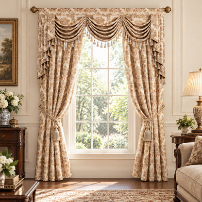 Custom-Made Damask Jacquard Waterfall Valance
