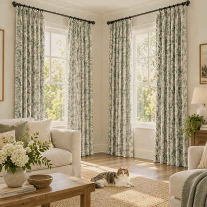 Custom-Made Vintage Floral Toile Room Darkening Curtains