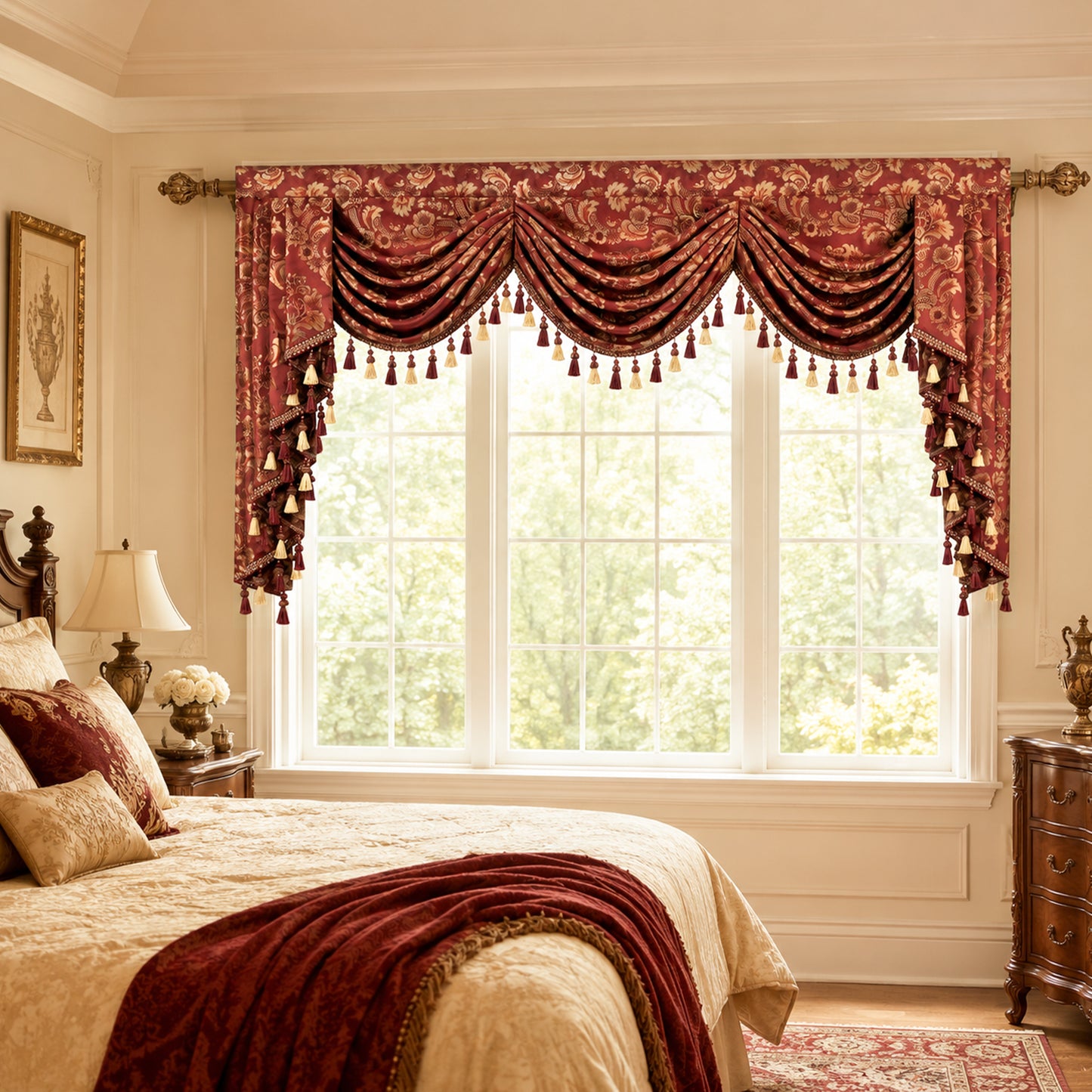 Custom-Made Damask Jacquard Waterfall Valance