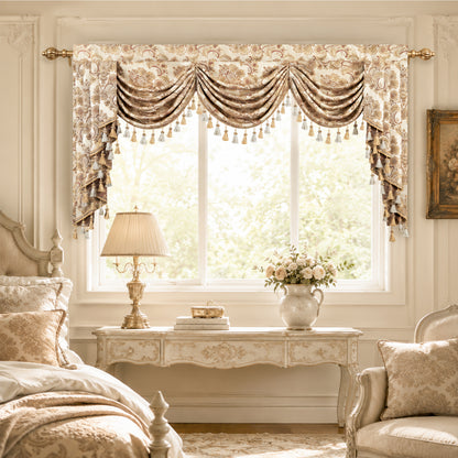 Custom-Made Damask Jacquard Waterfall Valance