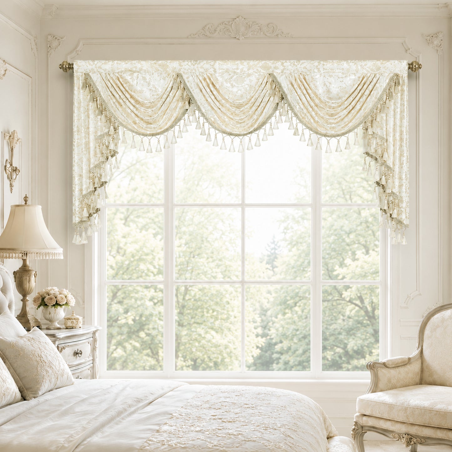 Custom-Made Gold Foil Velvet Waterfall Valance