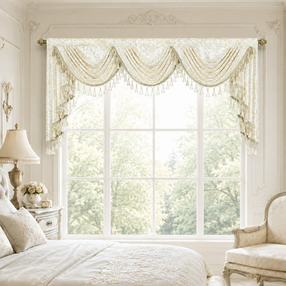 Custom-Made Gold Foil Velvet Waterfall Valance
