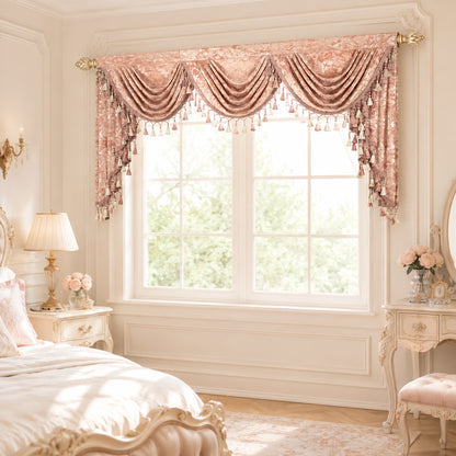 Custom-Made Gold Foil Velvet Waterfall Valance