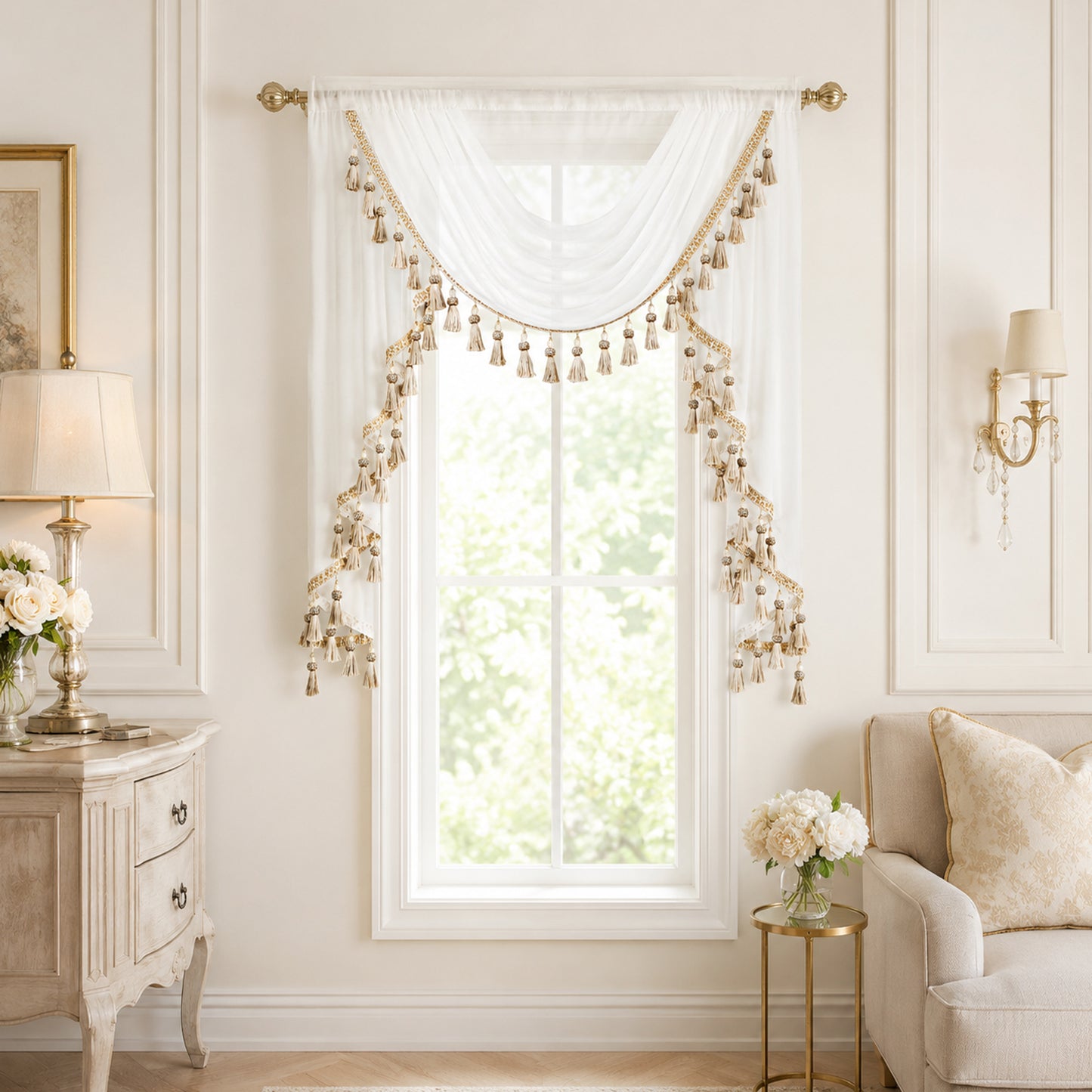Custom-Made Solid Sheer Waterfall Valance