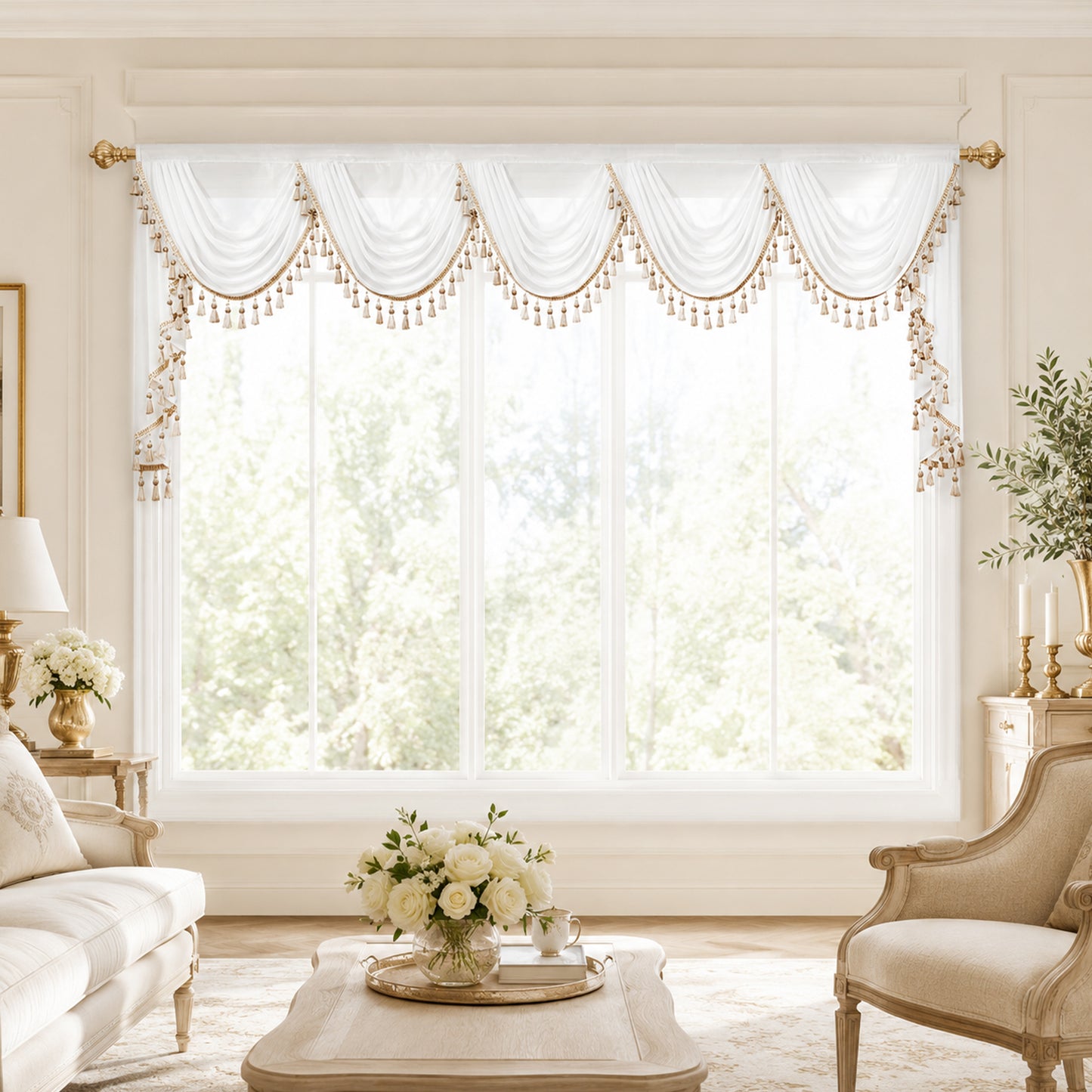 Custom-Made Solid Sheer Waterfall Valance