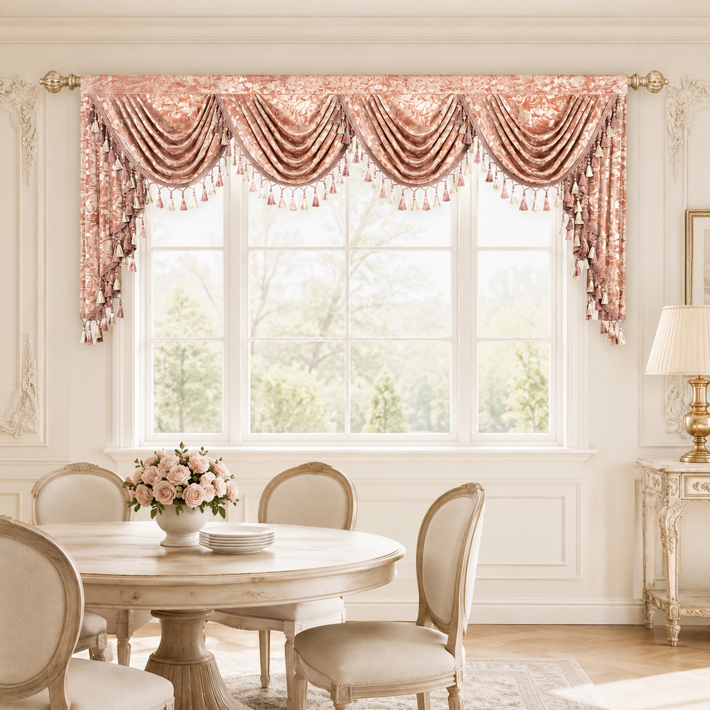 Custom-Made Gold Foil Velvet Waterfall Valance
