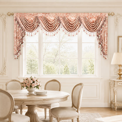 Custom-Made Gold Foil Velvet Waterfall Valance