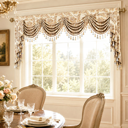 Custom-Made Damask Jacquard Waterfall Valance
