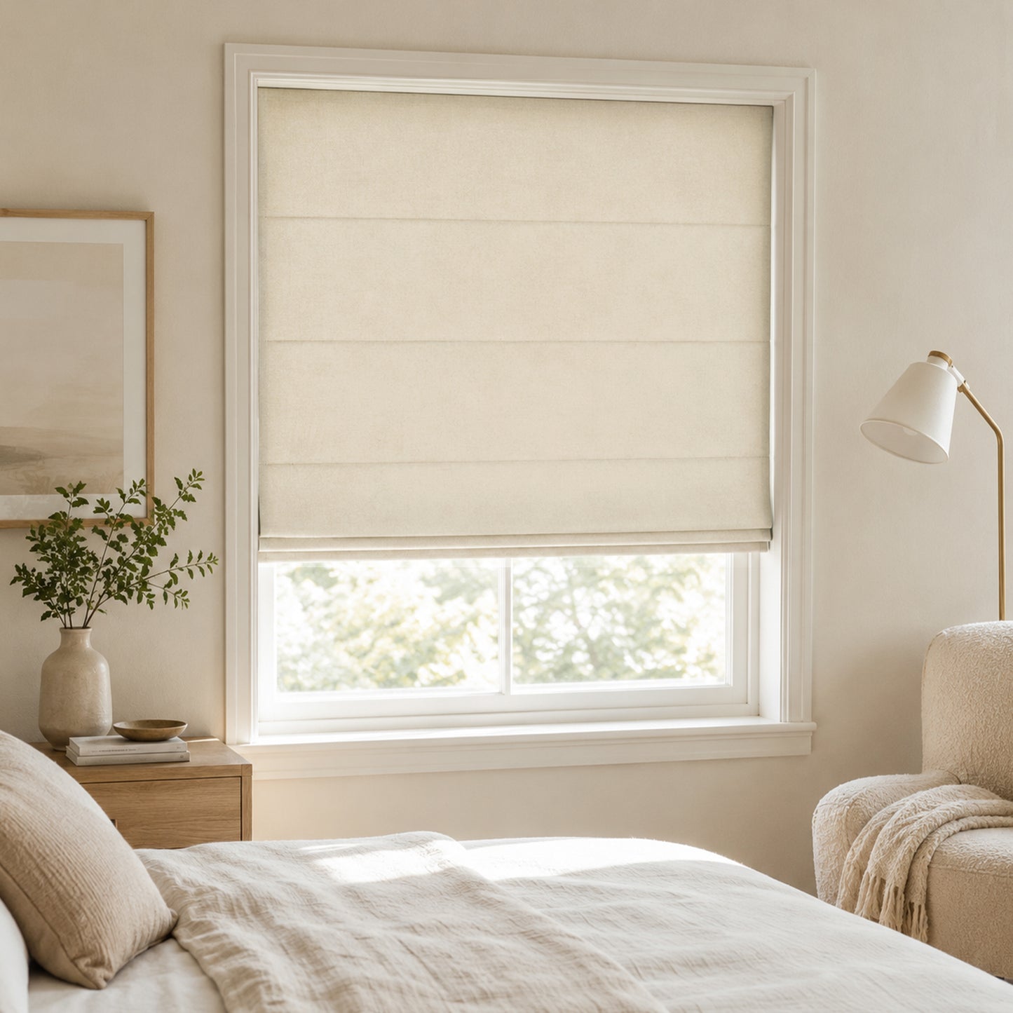 Custom-Made Cordless Textured Linen-Look Roman Shades