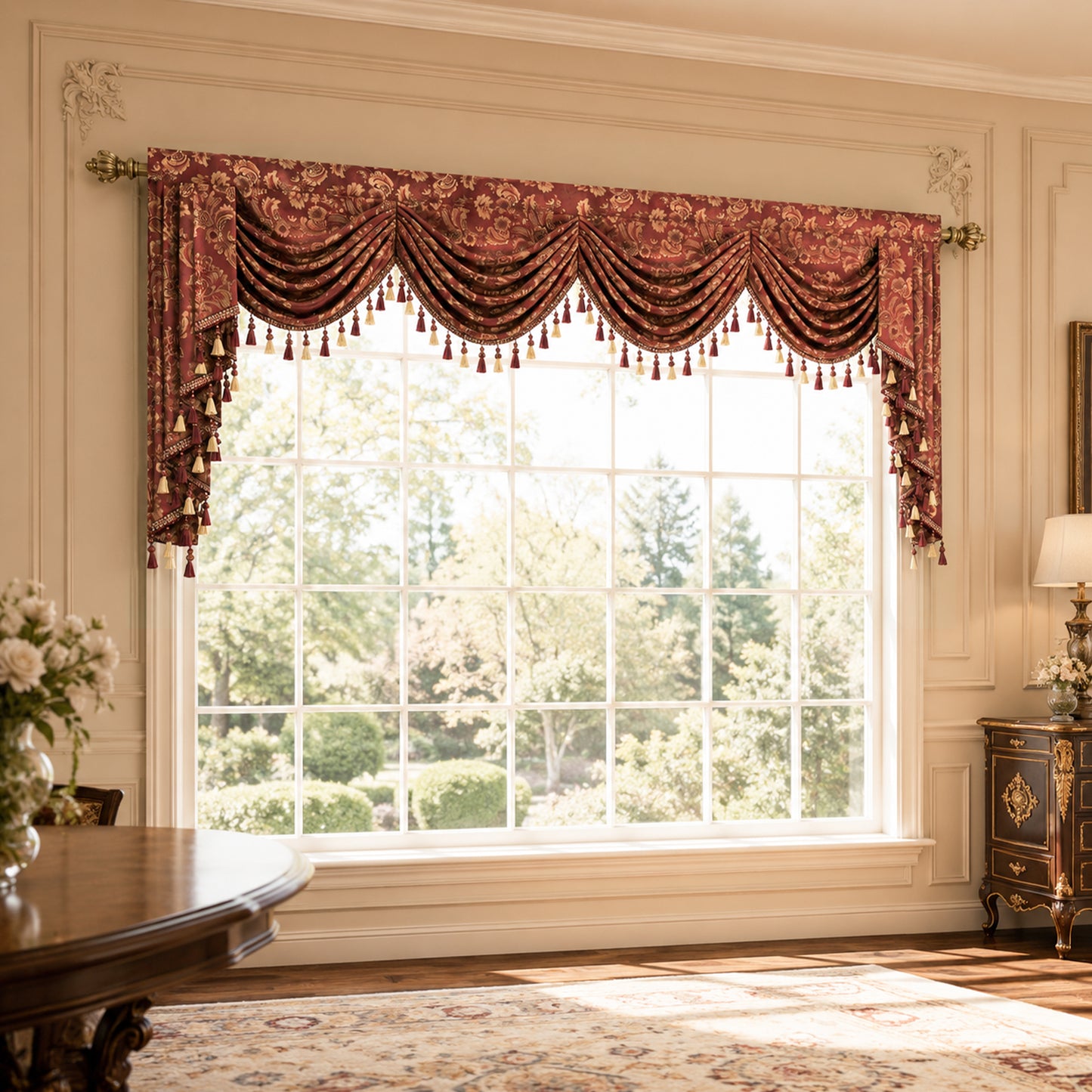 Custom-Made Damask Jacquard Waterfall Valance