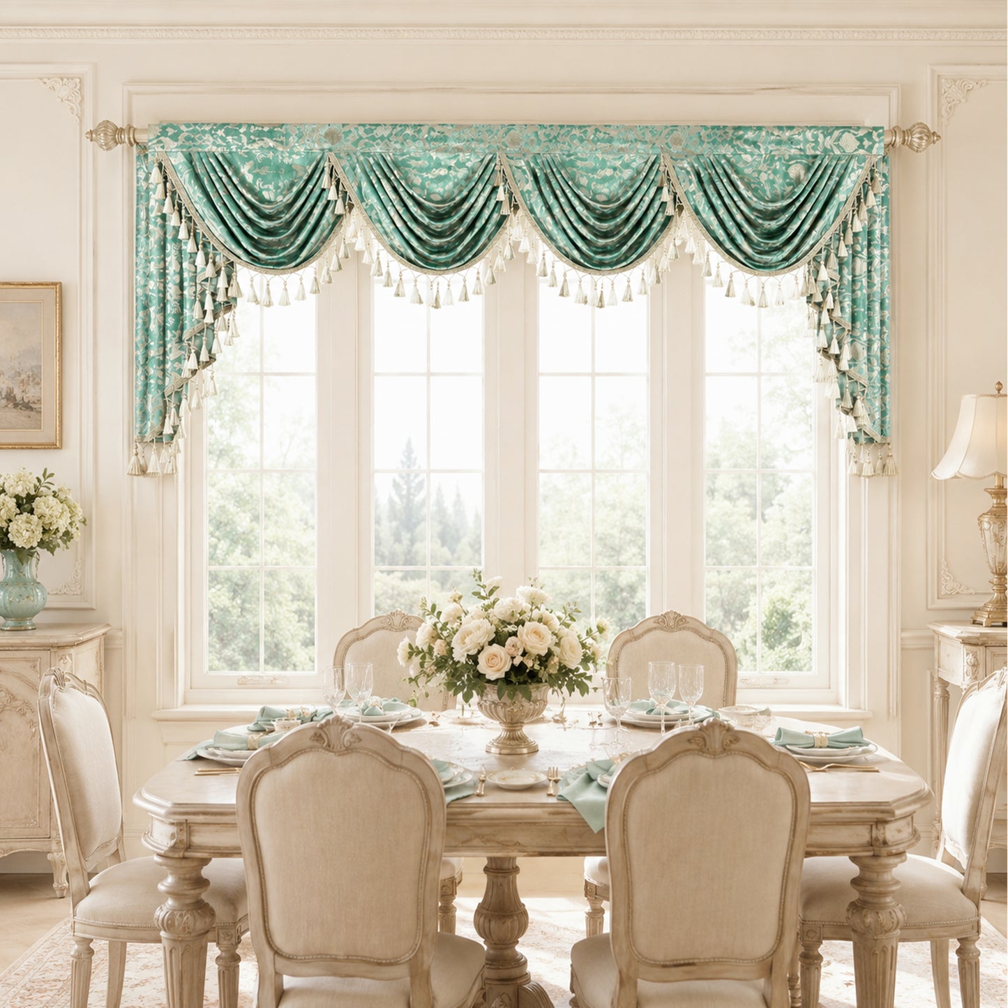 Custom-Made Gold Foil Velvet Waterfall Valance