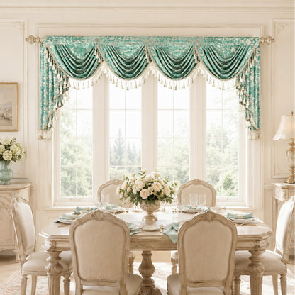 Custom-Made Gold Foil Velvet Waterfall Valance