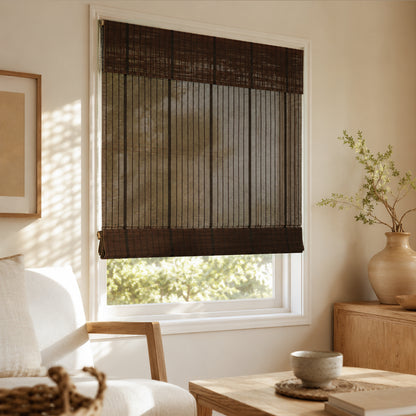 Custom-Made Cordless Natural Bamboo Roman Shades