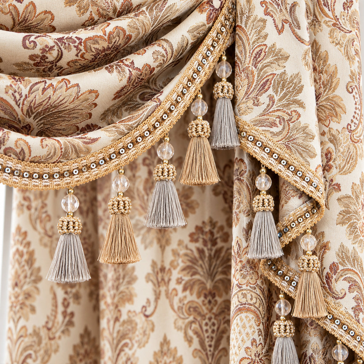 Custom-Made Damask Jacquard Waterfall Valance