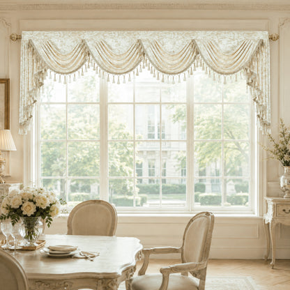 Custom-Made Gold Foil Velvet Waterfall Valance