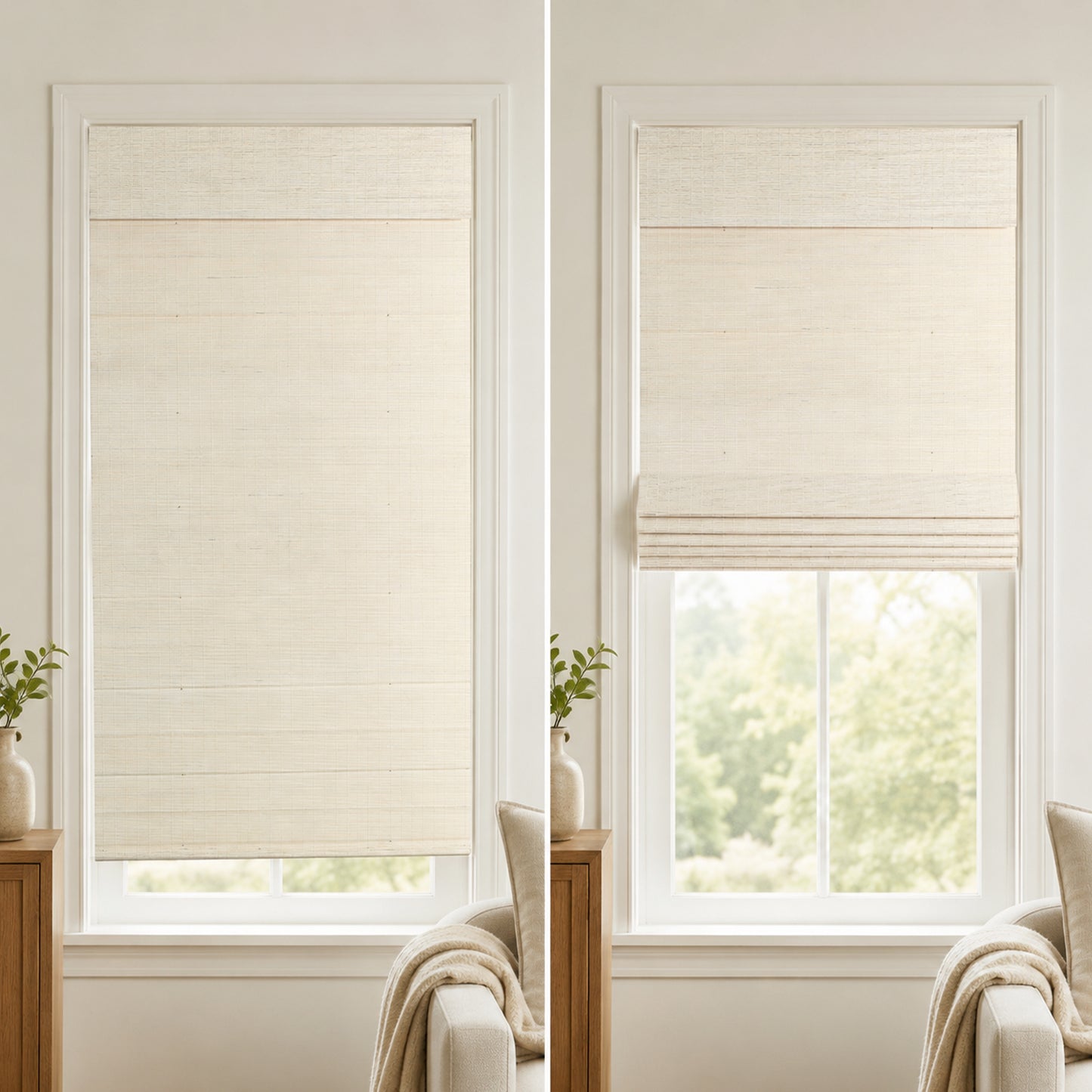 Custom-Made Cordless Natural Bamboo Roman Shades