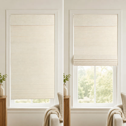 Custom-Made Cordless Natural Bamboo Roman Shades