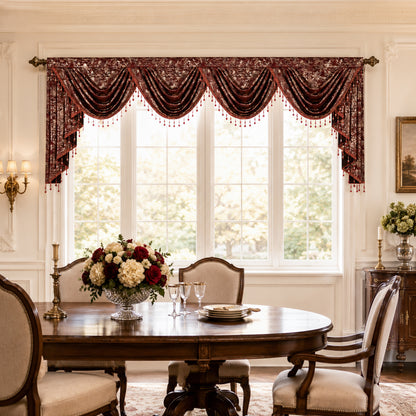 Custom-Made Gold Foil Velvet Waterfall Valance