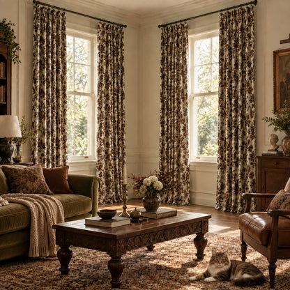 Custom-Made Vintage Floral Toile Room Darkening Curtains