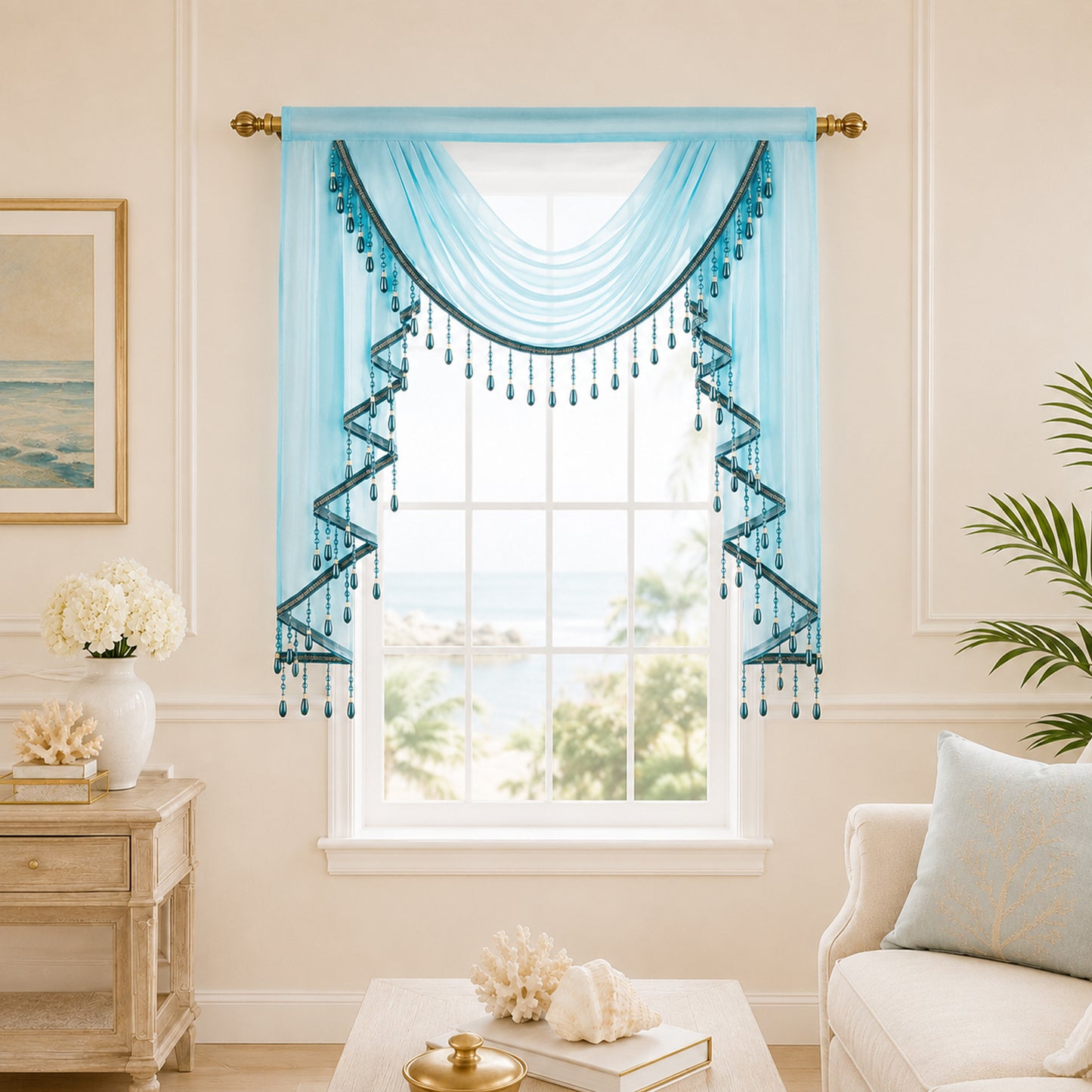 Custom-Made Solid Sheer Waterfall Valance