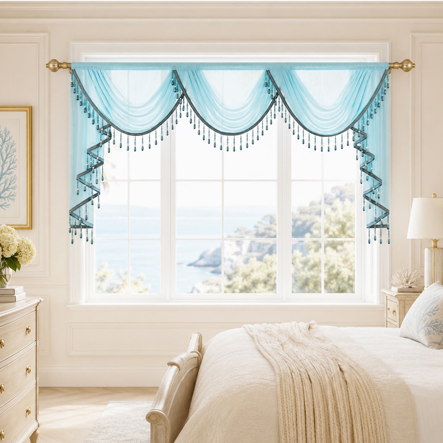 Custom-Made Solid Sheer Waterfall Valance