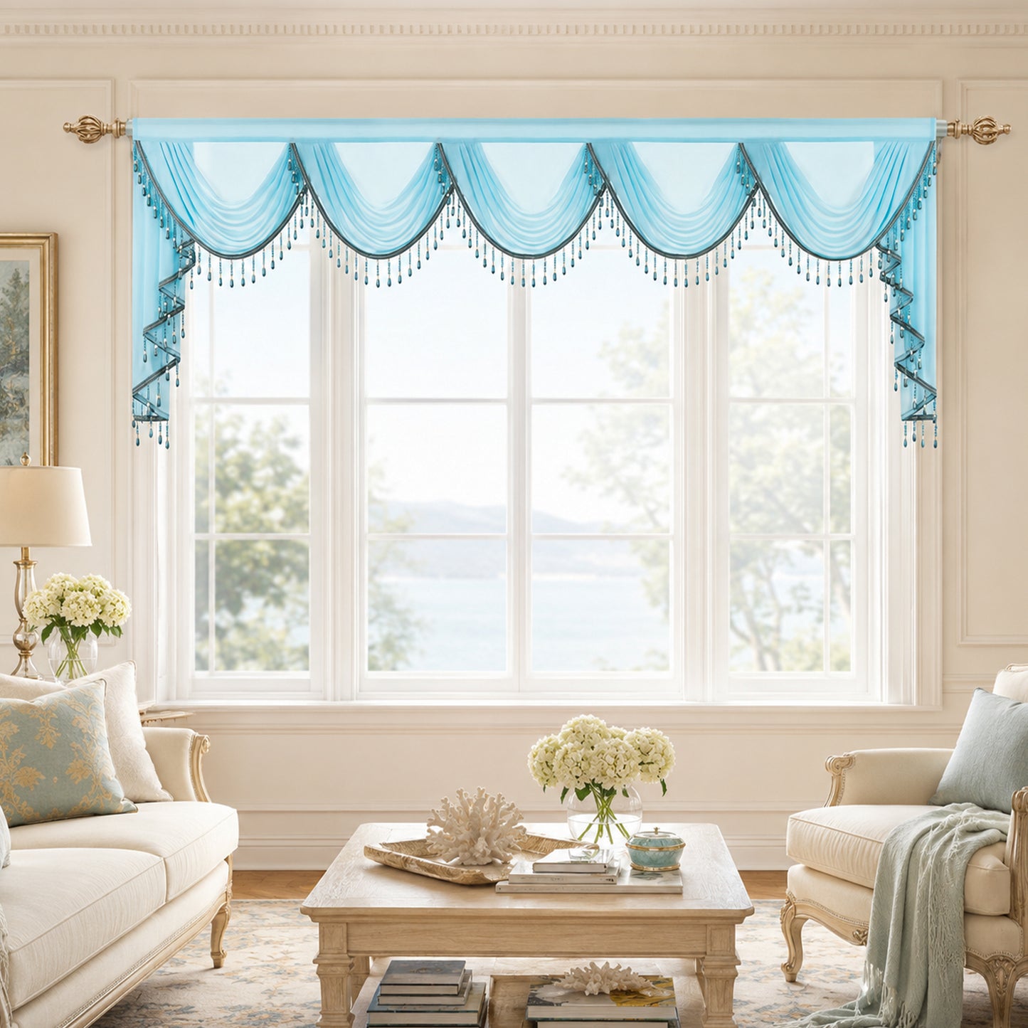 Custom-Made Solid Sheer Waterfall Valance