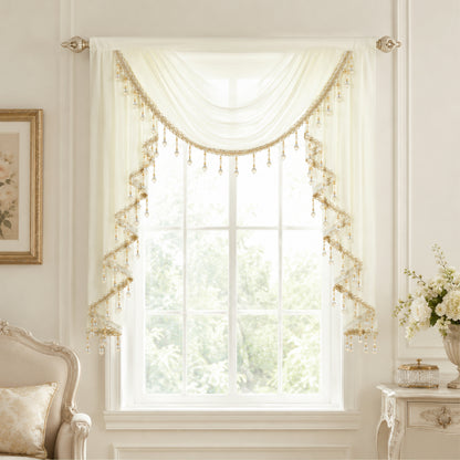 Custom-Made Vintage Jacquard Sheer Waterfall Valance