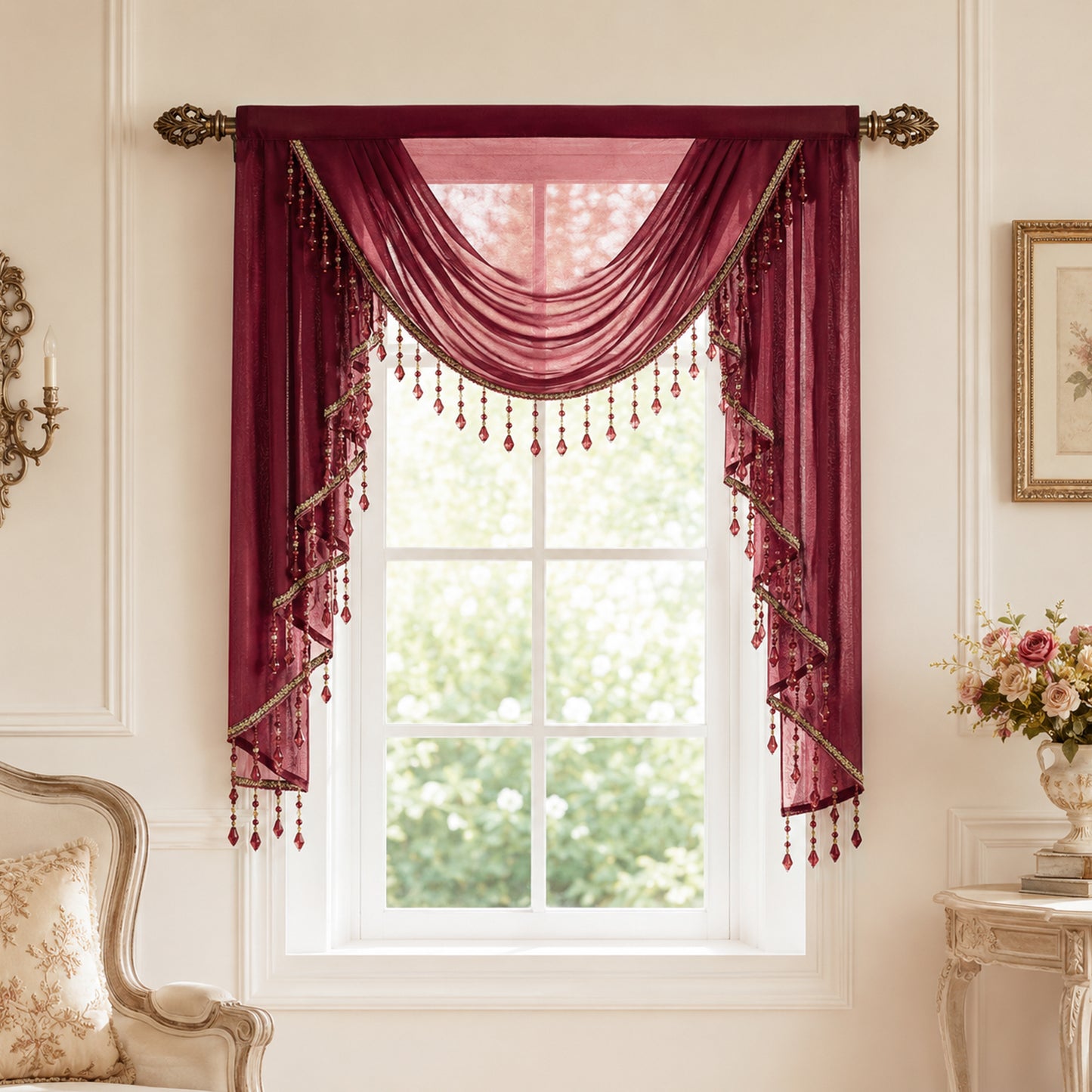 Custom-Made Solid Sheer Waterfall Valance