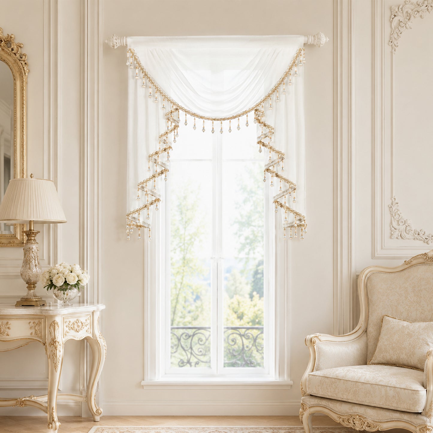 Custom-Made Solid Sheer Waterfall Valance
