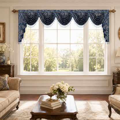 Custom-Made Gold Foil Velvet Waterfall Valance
