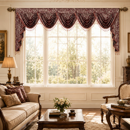 Custom-Made Gold Foil Velvet Waterfall Valance