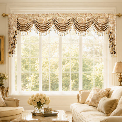 Custom-Made Damask Jacquard Waterfall Valance
