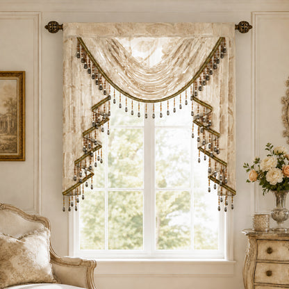 Custom-Made Vintage Jacquard Sheer Waterfall Valance