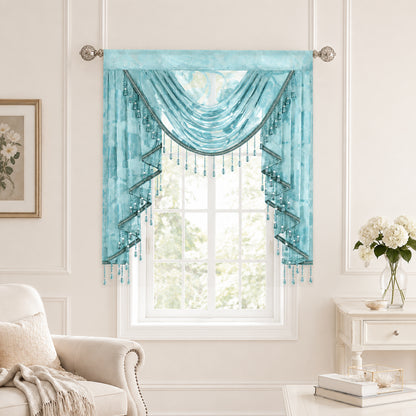 Custom-Made Vintage Jacquard Sheer Waterfall Valance
