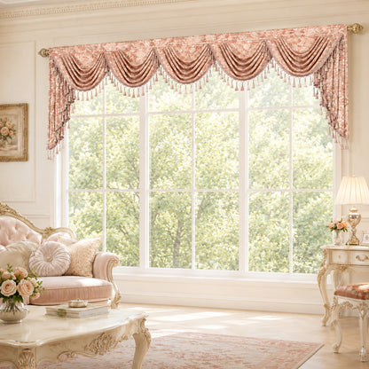 Custom-Made Gold Foil Velvet Waterfall Valance