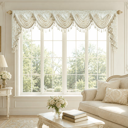 Custom-Made Gold Foil Velvet Waterfall Valance
