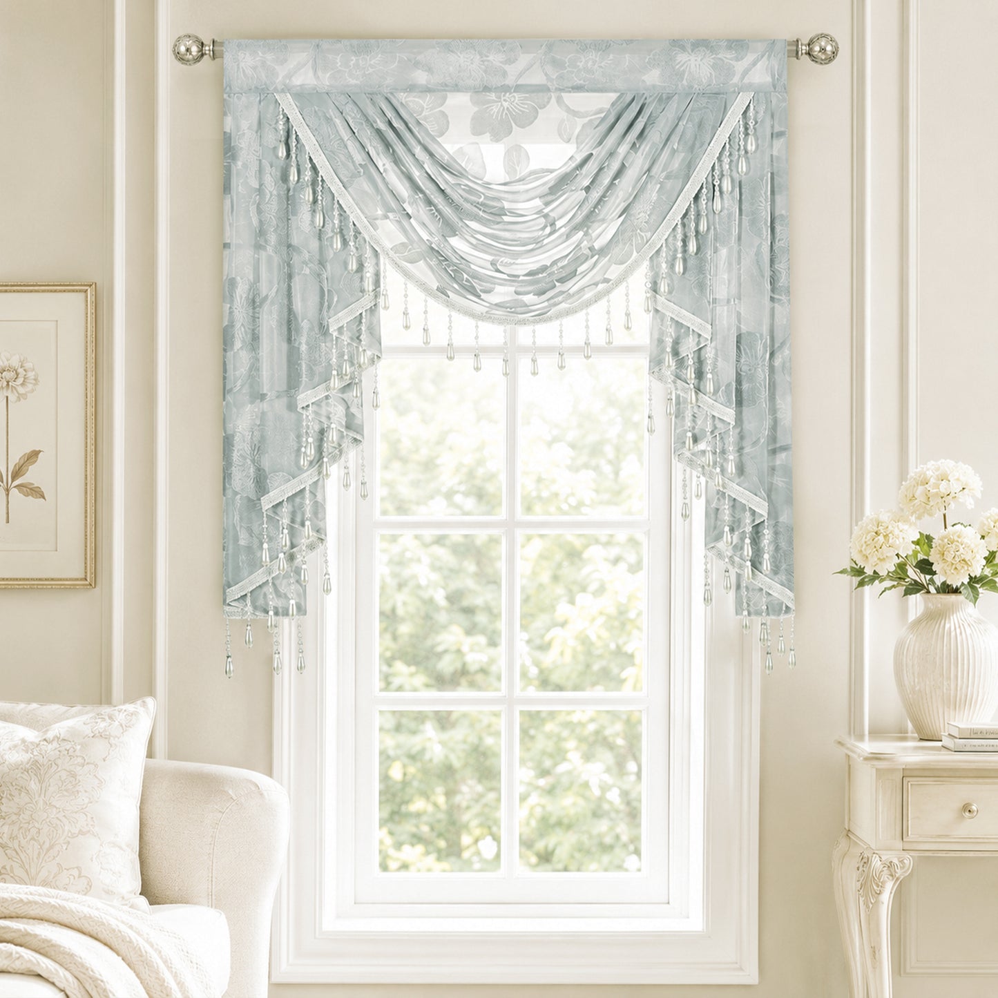 Custom-Made Vintage Jacquard Sheer Waterfall Valance