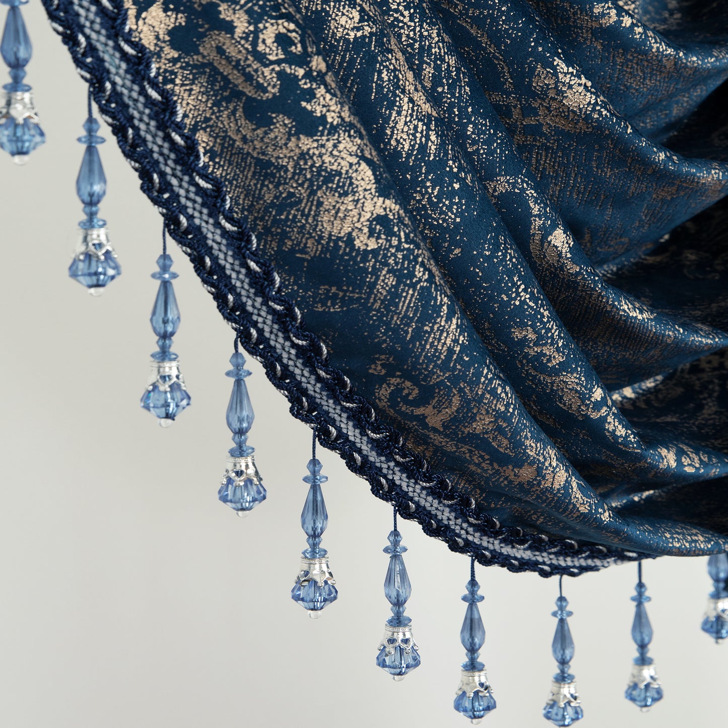 Custom-Made Gold Foil Velvet Waterfall Valance