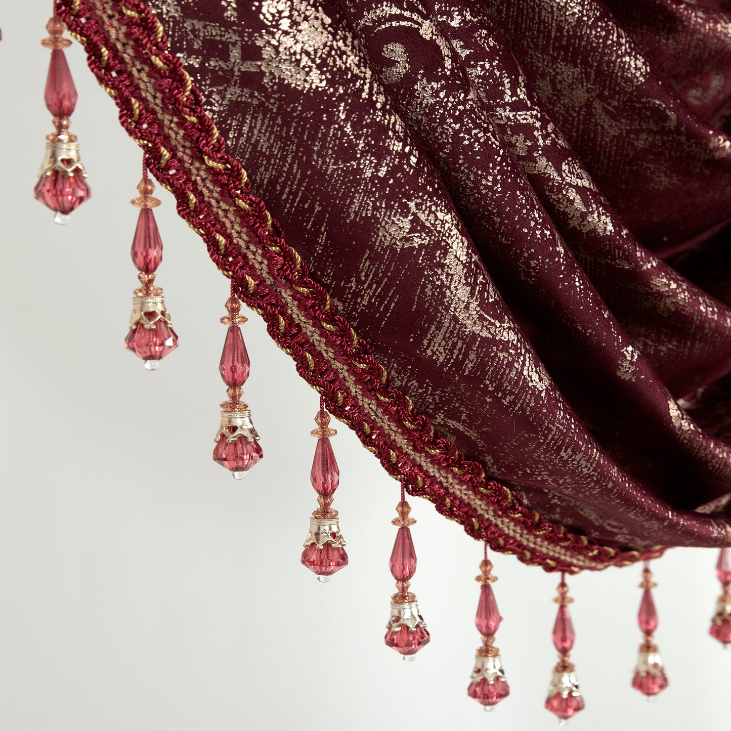 Custom-Made Gold Foil Velvet Waterfall Valance