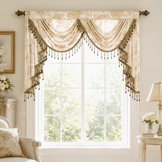 Custom-Made Vintage Jacquard Sheer Waterfall Valance