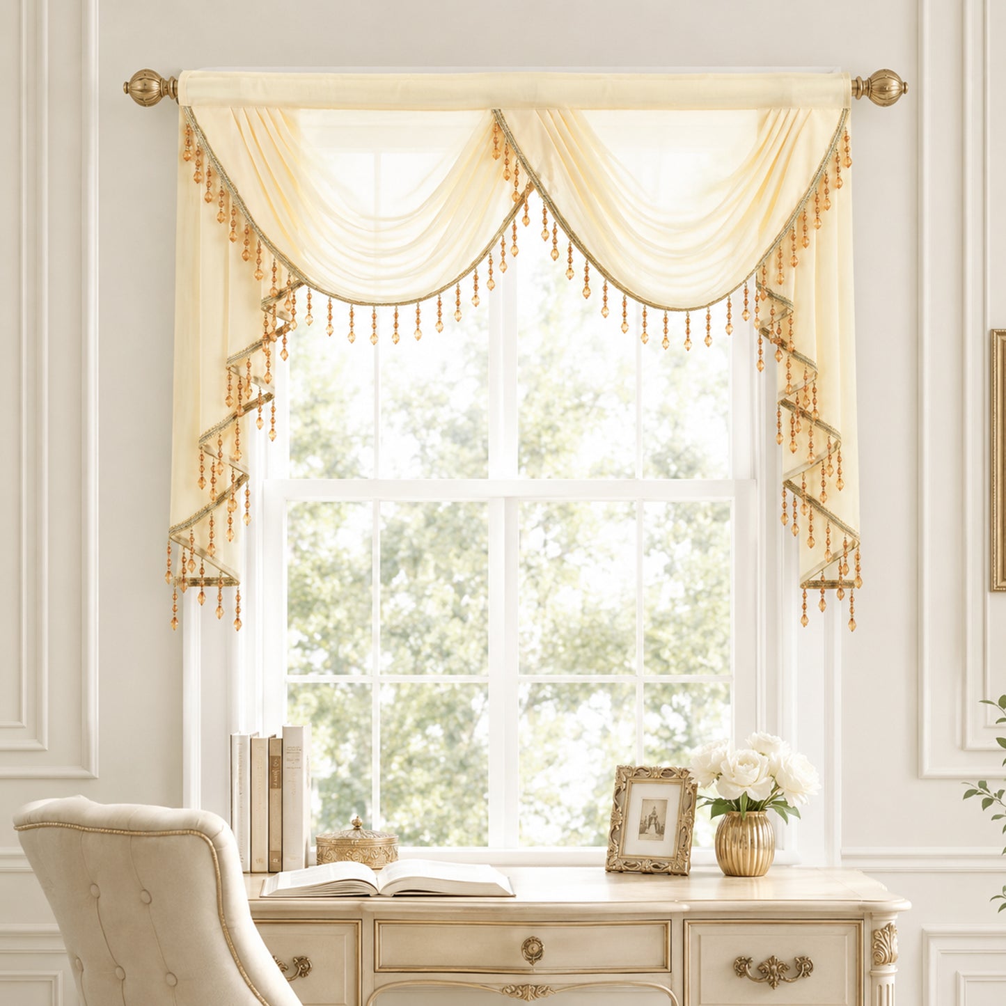 Custom-Made Solid Sheer Waterfall Valance