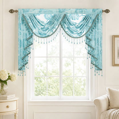 Custom-Made Vintage Jacquard Sheer Waterfall Valance