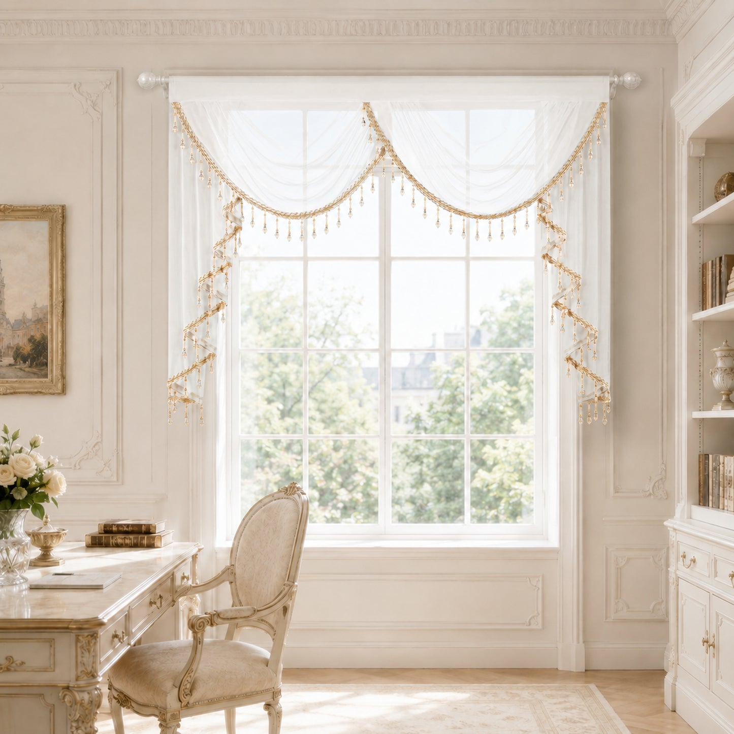 Custom-Made Solid Sheer Waterfall Valance