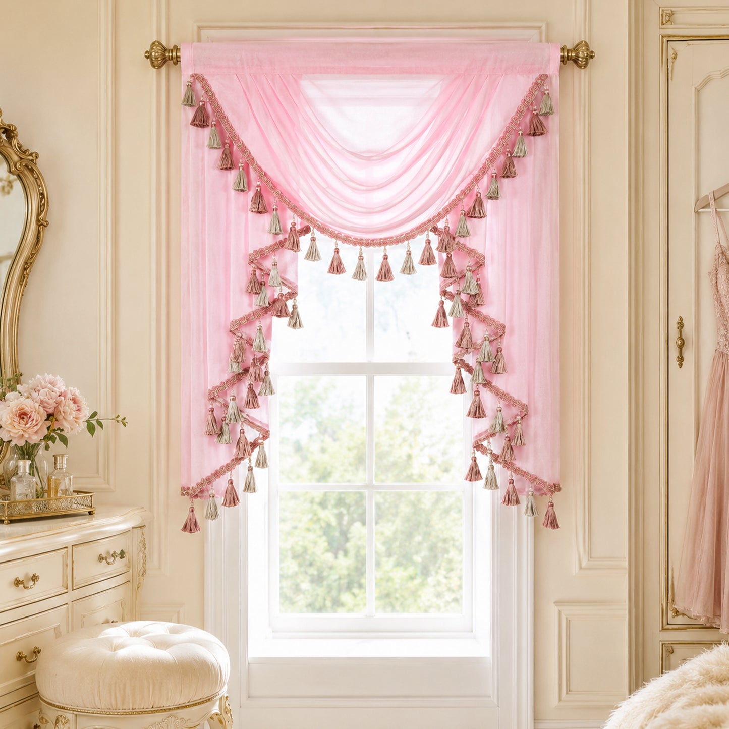Custom-Made Solid Sheer Waterfall Valance