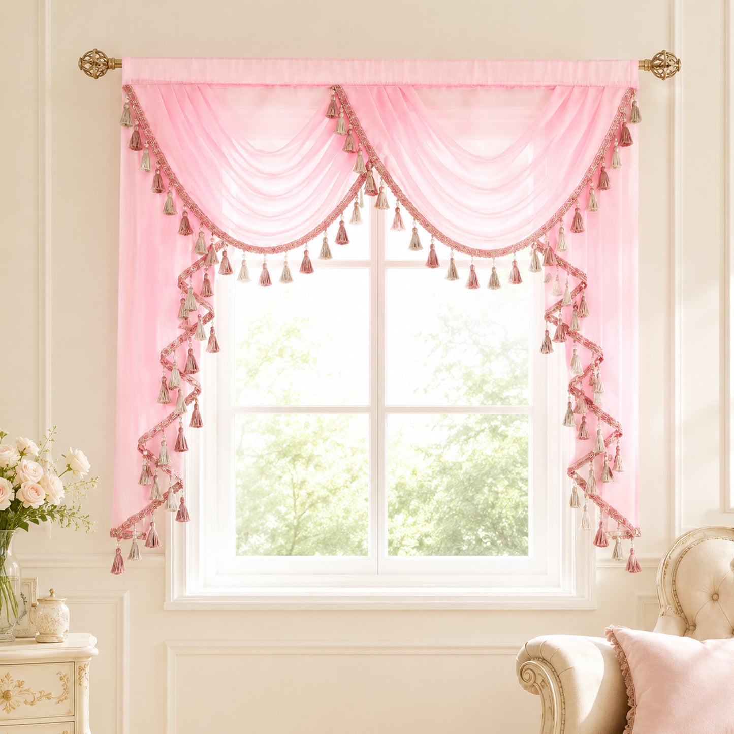 Custom-Made Solid Sheer Waterfall Valance