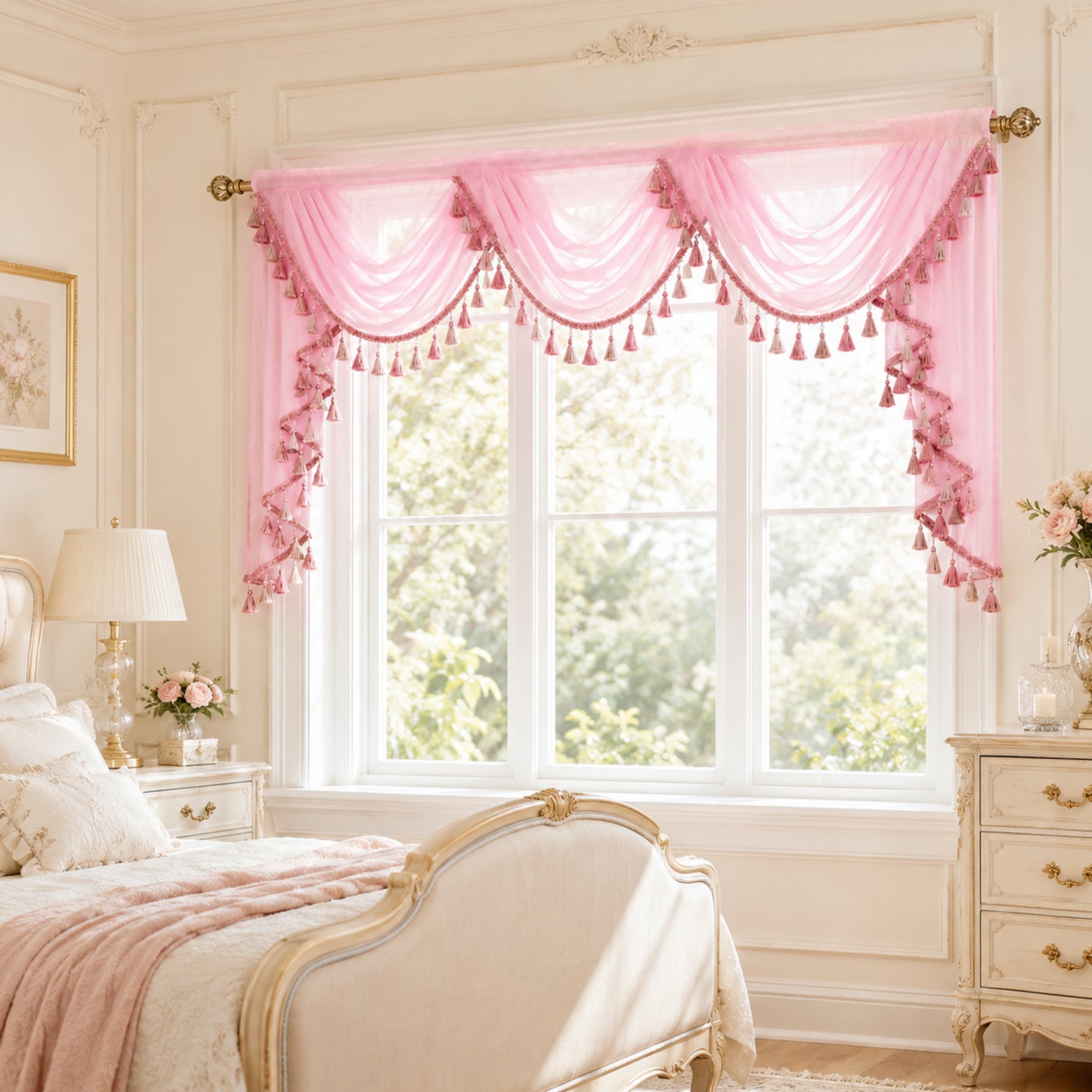 Custom-Made Solid Sheer Waterfall Valance