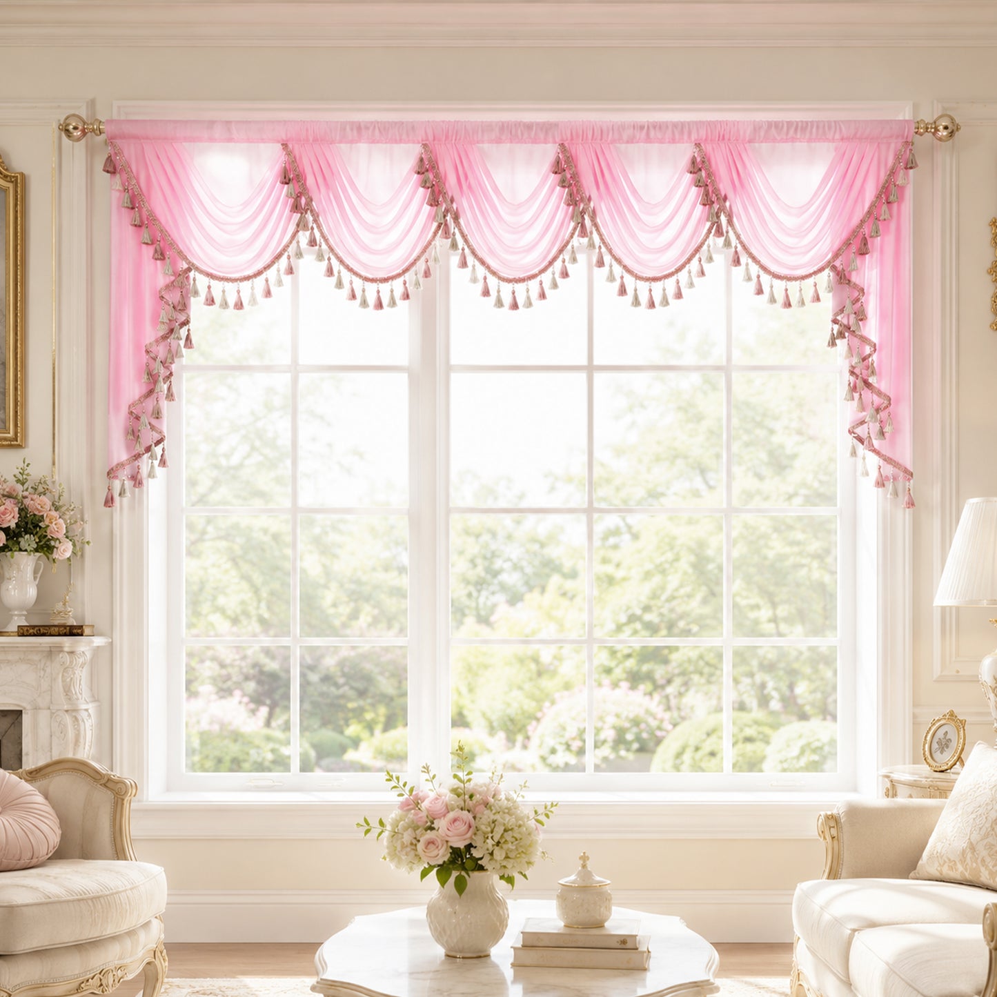 Custom-Made Solid Sheer Waterfall Valance